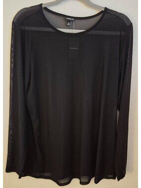Torrid Black Sheer Long Sleeve Mesh  Crew Neck Top Size 2 NWT